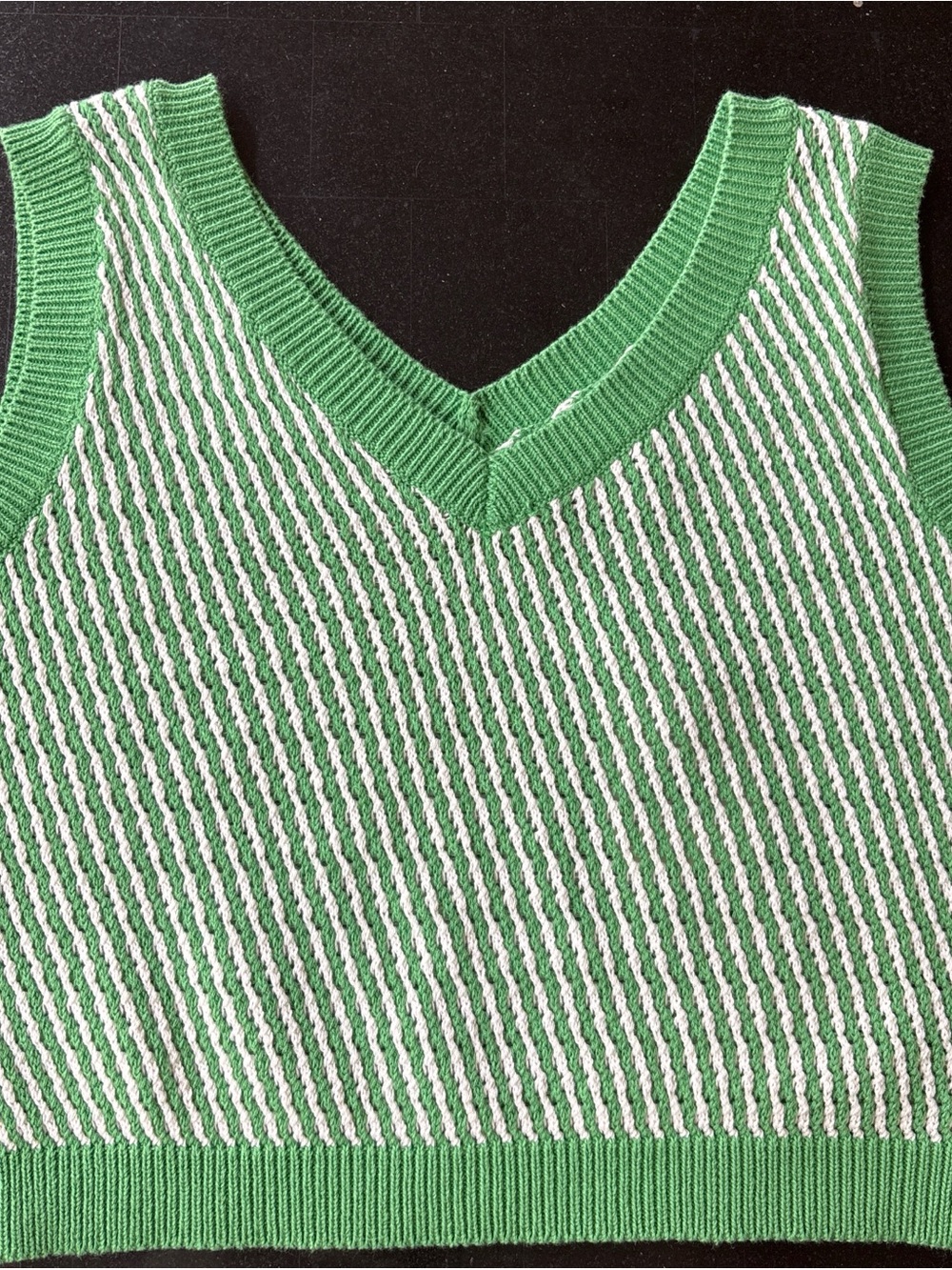 Crescent Green and White Striped Knit Vest